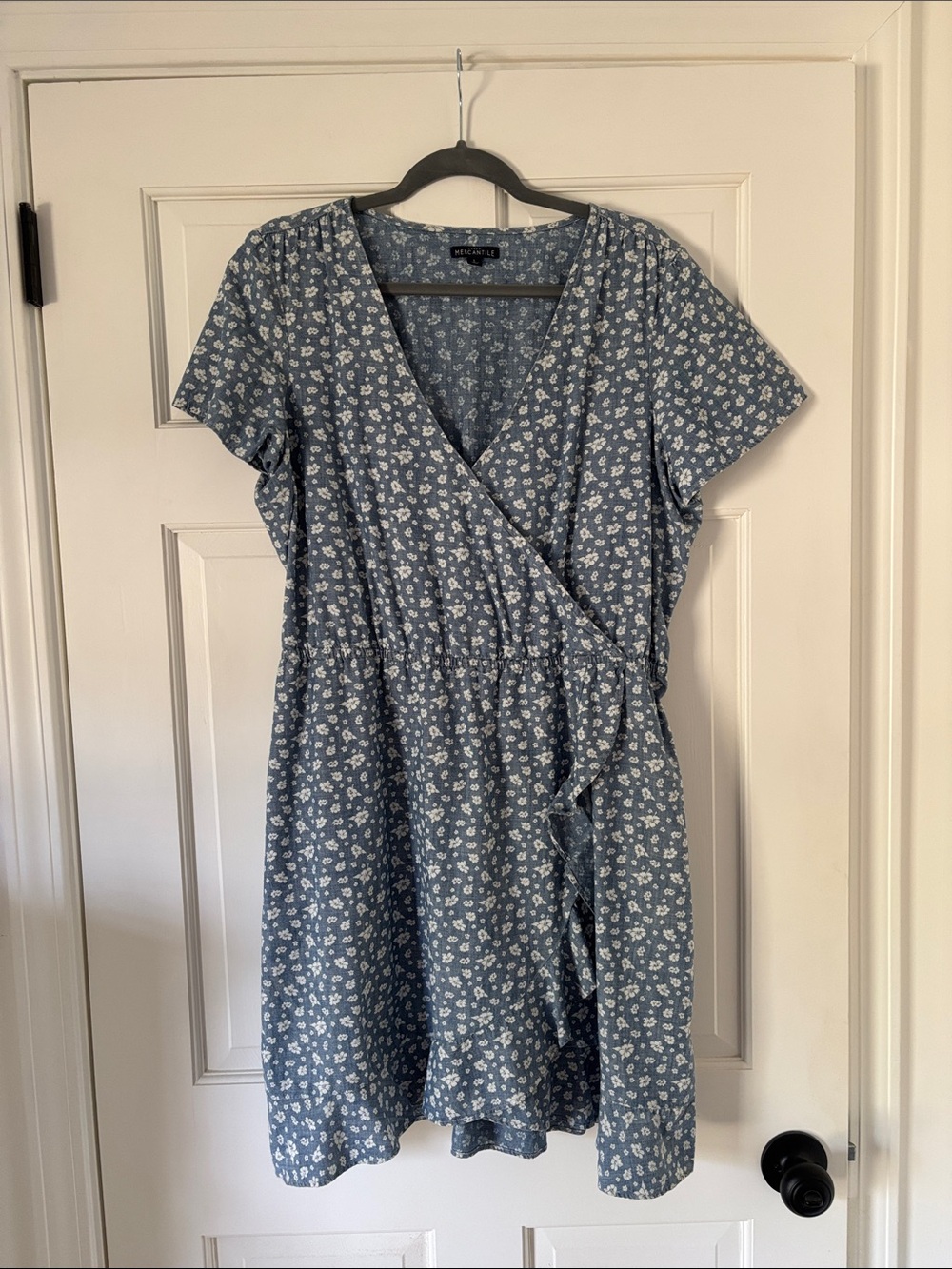 J. Crew Factory Blue Floral Chambray Faux Wrap Dress